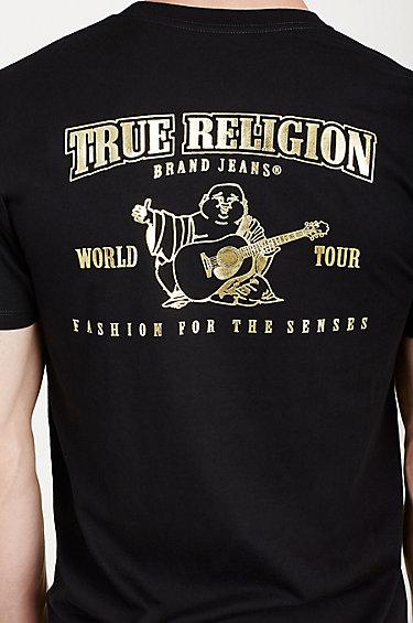 True Religion Metallic Gold Buddha Mens Tee - Jet Black