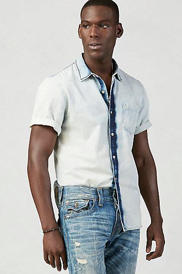 True Religion Indigo Bleached Mens Shirt - Navy