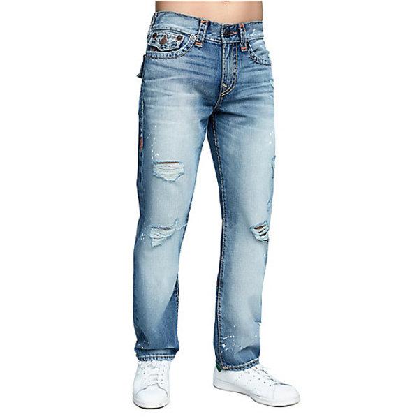 Mens Distressed Super T Ricky Straight Jean W/ Flap | Fbrm Worn Native Place | Size 28 | True Religion