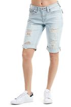 Women's Curvy Knee Length Shorts | Light Powder Blue | Size 36 | True Religion