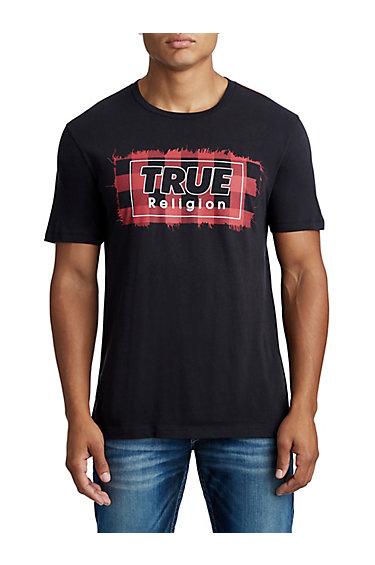 Men's Plaid Box Crew Neck Tee | Black | Size X Small | True Religion