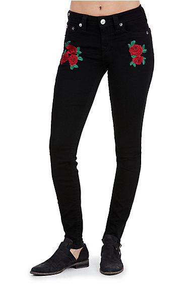Super Skinny Rose Embroidery Womens Jean | Body Rinse Black | Size 26 | True Religion