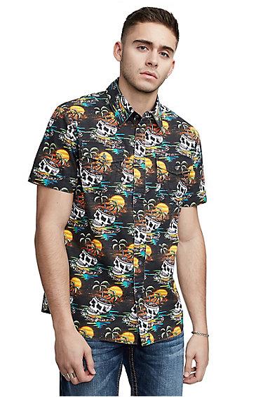 Men's Skull Wave Utlity Shirt | Black | Size Small | True Religion