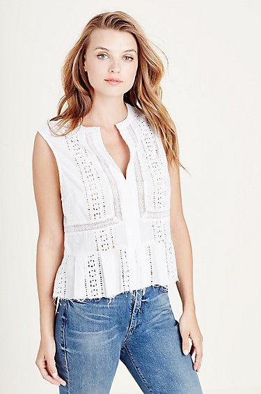 True Religion Lace Cropped Womens Top - White