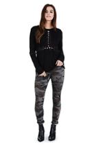 Lace Up Panel Womens Top | Black | Size X Small | True Religion