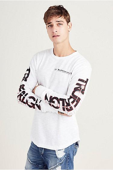 Retro Logo Long Sleeve Mens Tee | White | Size X Large | True Religion