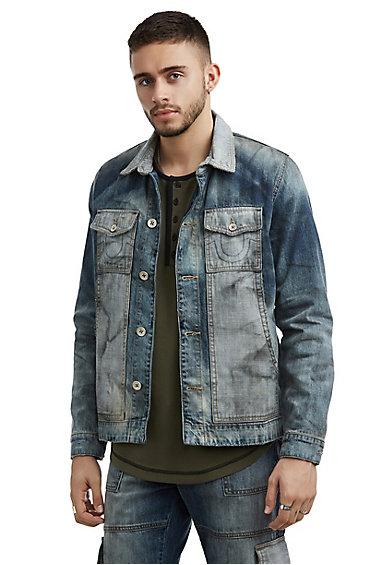 Mens Utility Denim Jacket | Clouded Jet Smoke | Size Small | True Religion
