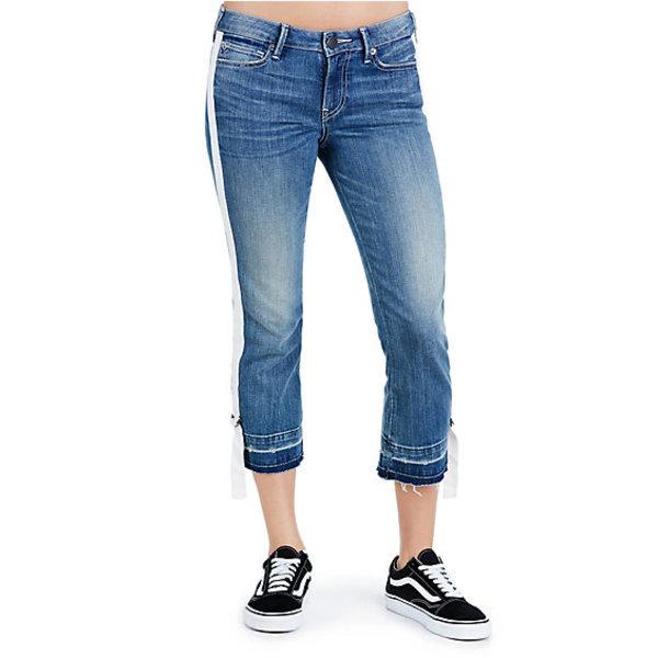 Starr Crop Straight Womens Jean | Barracks Blue Destroy | Size 24 | True Religion