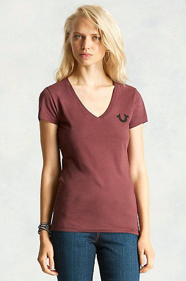 True Religion Logo Womens Tee - Merlot