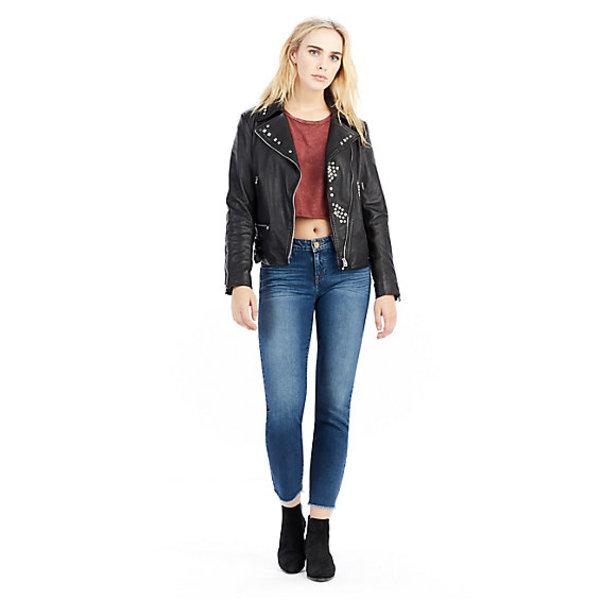 Womens Embellished Leather Moto Jacket | Black | Size Small | True Religion