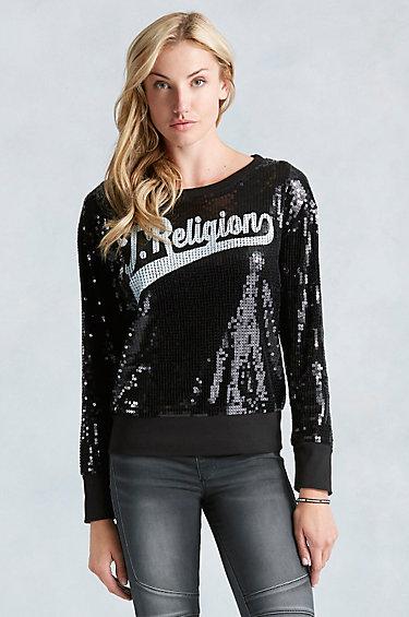 True Religion T. Religion Sequin Womens Pullover - Black