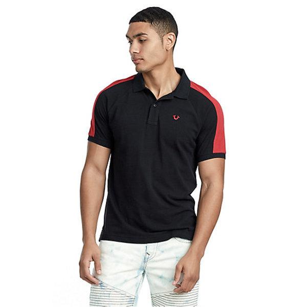 Men's Raglan Panel Polo Shirt | Black/red | Size Xx Large | True Religion