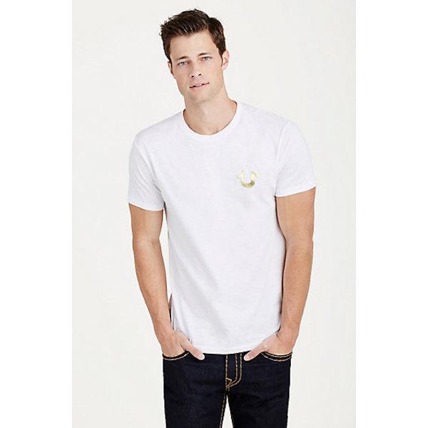 Metallic Gold Double Puff Mens Tee | Optic White | Size X Large | True Religion
