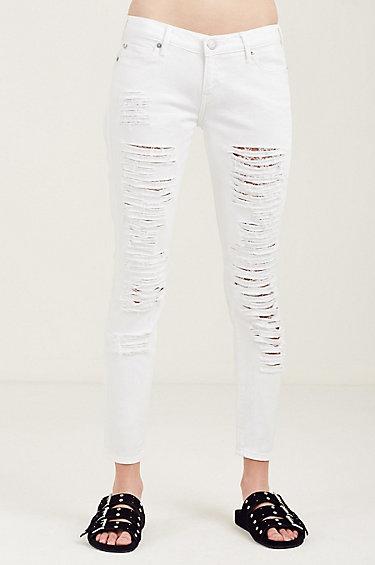 Casey Low Rise Super Skinny Ripped Womens Jean | White  | Size 24 | True Religion