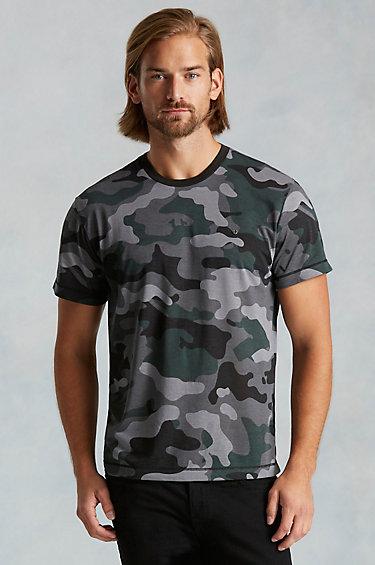 True Religion Camo Print Back Seam Mens Tee - Grey