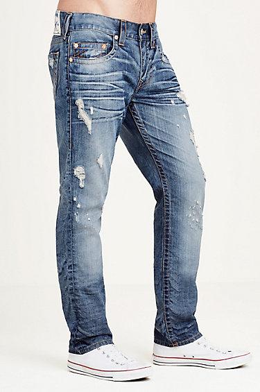 True Religion Slim Destroyed Mens Jean - Hard Indigo W/ Rips