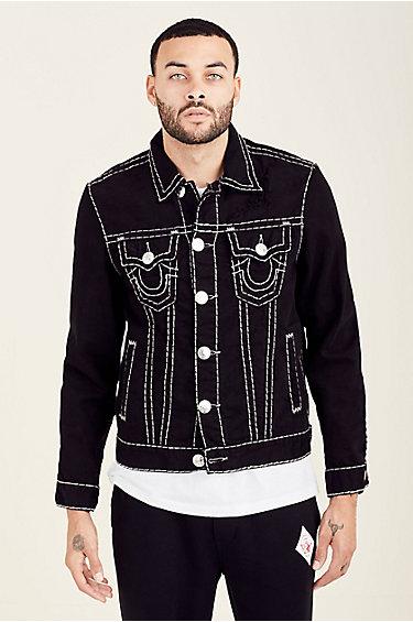 Super T Trucker Mens Denim Jacket | Black | Size 3x Large | True Religion