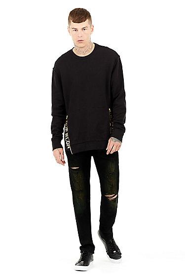 Gold Metallic Zip Pocket Mens Sweatshirt | Black | Size Medium | True Religion