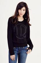 True Religion Crystal Logo Womens Hoodie - Jet Black