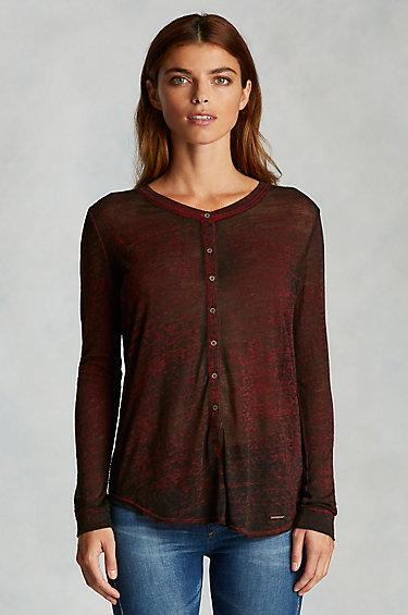 True Religion Triblend Womens Henley - Red