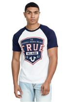 Men's Pop Fly Raglan Shirt Tee | White/navy | Size Small | True Religion