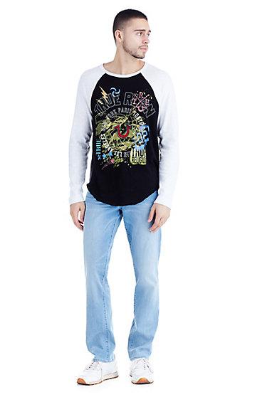 Mens Global Cities Raglan Baseball Shirt | Black | Size X Small | True Religion