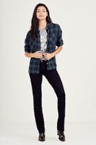 Drop Shoulder Plaid Womens Top | Green | Size X Small | True Religion