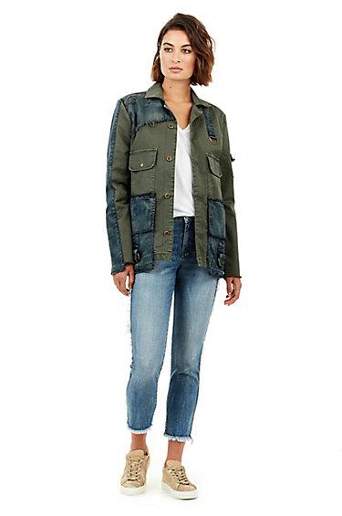 Womens Mixed Military Jacket | Green | Size X Small | True Religion