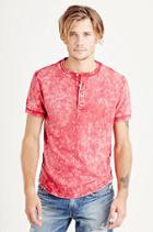 True Religion Acid Wash Mens Henley Tee - Ruby Red