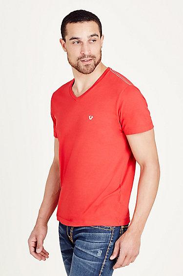 True Religion V Neck Mens Tee - Red