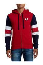 Men's Buddha Logo Stripe Zip Up Hoodie | Red/turquoise | Size Small | True Religion