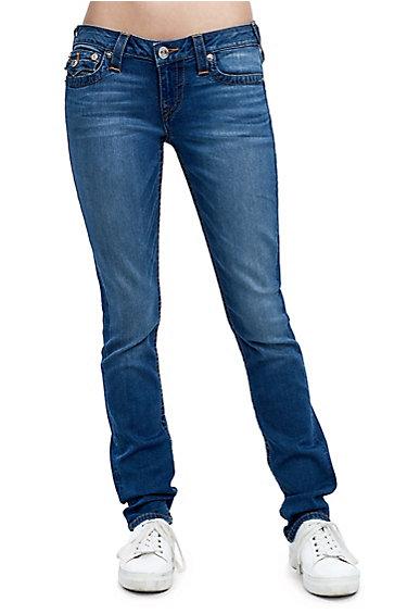 Skinny Red Orange Stitch Womens Jean | Cerulean Waves | Size 24 | True Religion