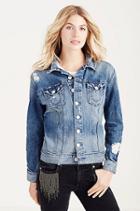 Gigi Womens Trucker Jacket | Destroyed Gypsy | Size X Large | True Religion