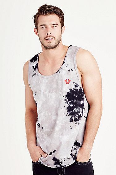 True Religion Tie Dye Scoop Hem Mens Tank - Black Smoke