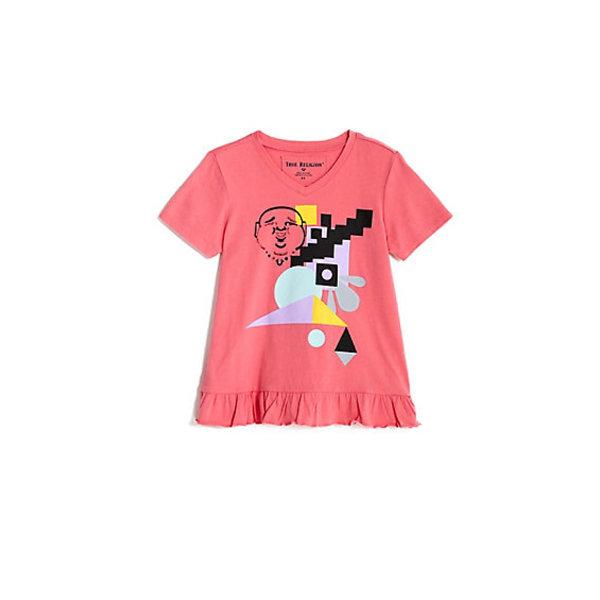 Kids Geometric Tee | Coral Red | Size Medium | True Religion