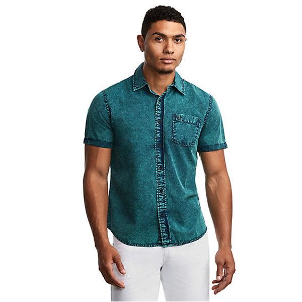 Mens Washed Roll Up Shirt | Blue | Size Medium | True Religion