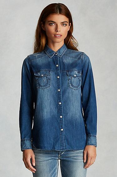 True Religion Relaxed Side Zip Georgia Womens Shirt