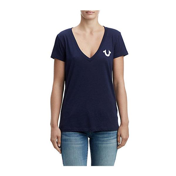 Women's Arch Buddha Deep V Neck Tee | Navy | Size X Small | True Religion