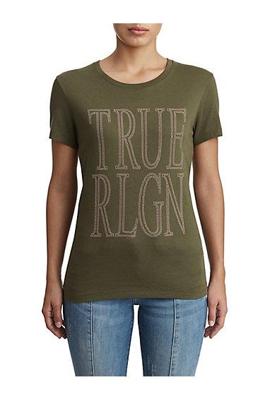 Womens True Screen Print Tee | Military Green | Size X Small | True Religion