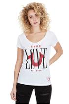 Love Rounded V Neck Womens Tee | White | Size X Small | True Religion