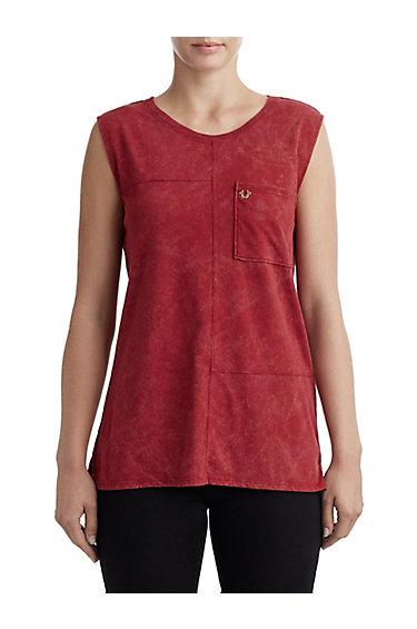 Seamed Wash Womens Tank Top | Ruby Red | Size X Small | True Religion
