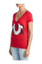 Womens Deep V Logo Graphic Tee | Ruby Red | Size Xx Small | True Religion