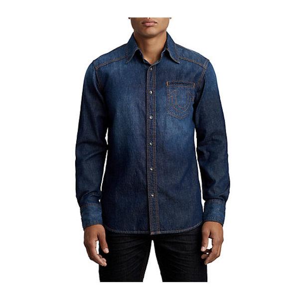 Men's Midnight Denim Western Shirt | Body Rinse | Size Small | True Religion