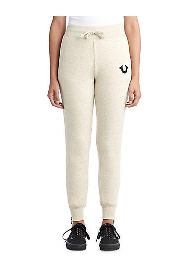 Womens Crystal Embellished Zipper Jogger | Oatmeal | Size Small | True Religion