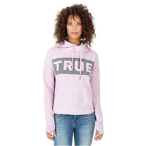 Womens Cropped Pullover Hoodie | Lilac | Size Small | True Religion