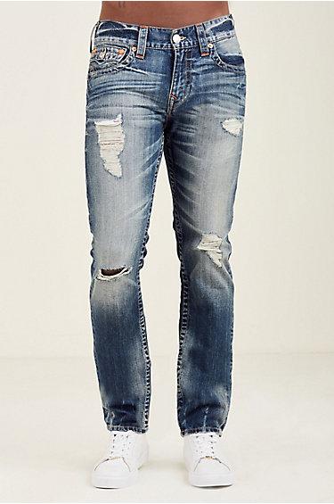 Men's Skinny Fit Natural Stitch Jean | True Illusion W/ Rips | Size 38 | True Religion