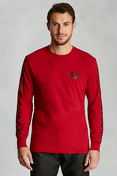 True Religion Long Sleeve Gothic Mens Tee - Red