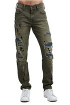 Mens Destroyed Patch Geno Slim Jean | Green Metropolis | Size 28 | True Religion