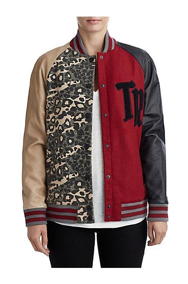 Womens Mixed Leopard Varsity Letterman Jacket | Multi | Size X Small | True Religion