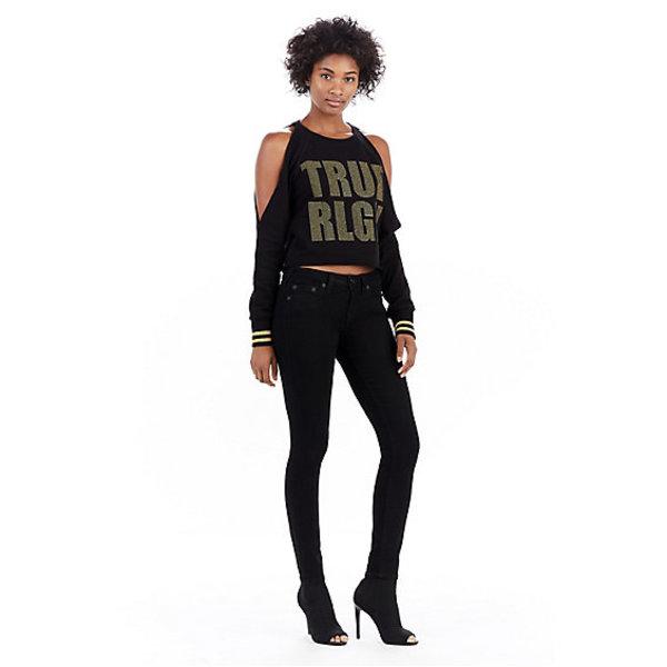 Womens Cold Shoulder Sweatshirt | Black | Size Small | True Religion